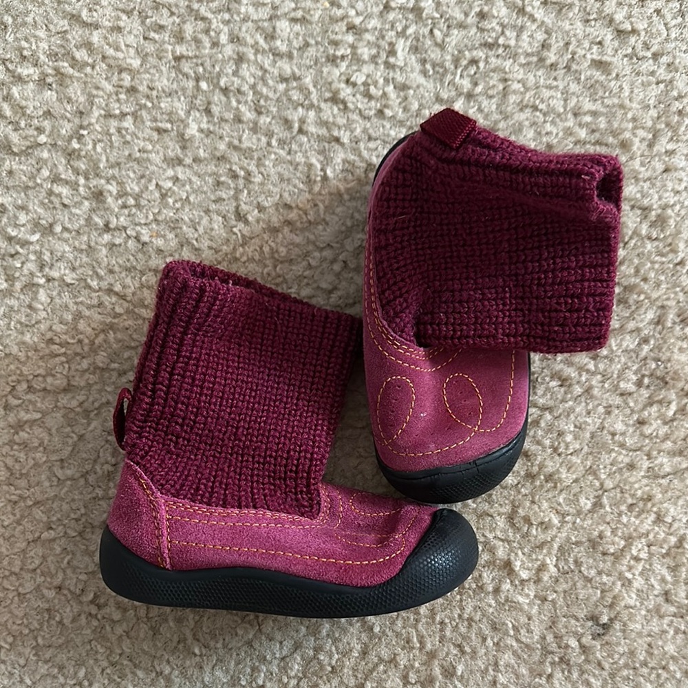 Burgundy Knit Baby Boots